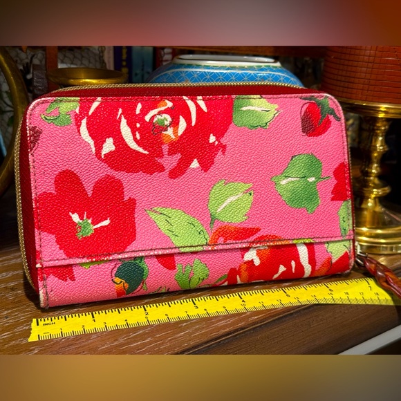 Dooney Bourke Floral Garden Roses Medium Zip Around Wallet Coated Canvas Leather - Picture 4 of 12